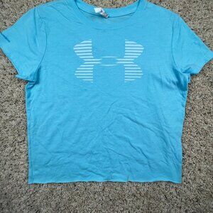 Under Armor Shirt Women Heat Gear PullOver CrewNeck Ladies Top Medium Blue Loose